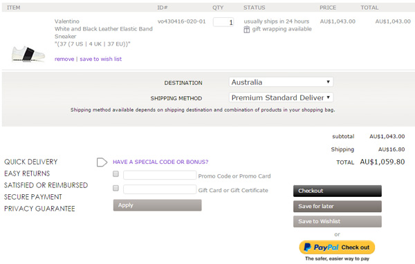 Forzieri checkout