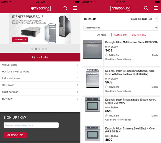 GraysOnline mobile app