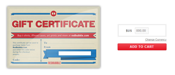 RedBubble gift certificate