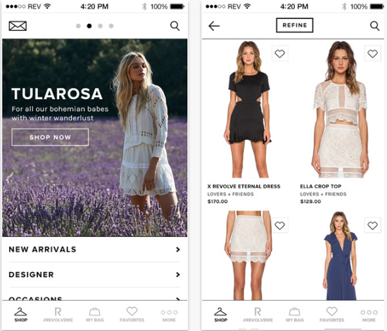 Revolve Clothing mobile app