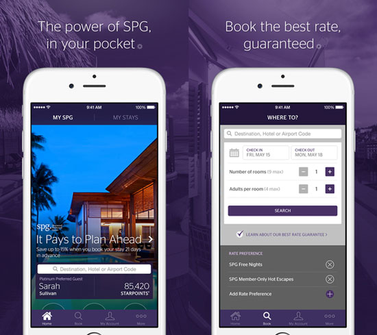 Starwood Hotels mobile app